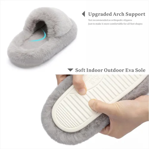 Vista 4 de Pantuflas de espuma viscoelástica para mujer, pantuflas de dormitorio para mujer, mullidas, cómodas, con forro de piel sintética, suela