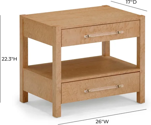 Vista 8 de TOV Furniture Brandyss Burl - Mesita de noche rectangular de madera con 2 cajones, 26 x 17 pulgadas, mesa auxiliar con almacenamiento (Maple)