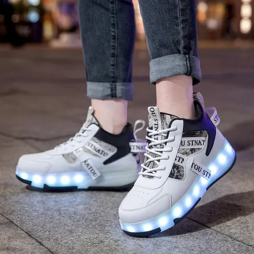 Vista 6 de HHSTS Zapatos de patinaje para niños mejorados con 16 luces LED, modelo de 4 ruedas iluminadas, para niños y niñas, tenis de moda para niños