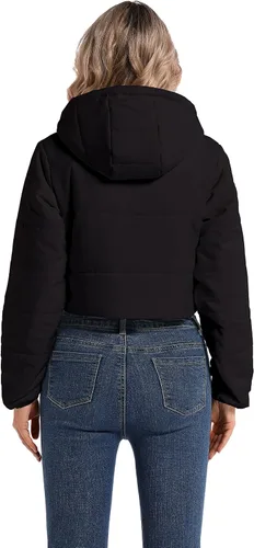 Vista 6 de Chaqueta acolchada recortada con capucha para mujer, de manga larga, ligera, para exteriores