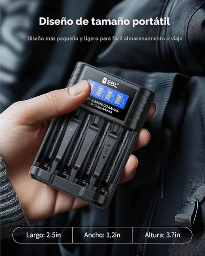 Vista 6 de EBL Cargador de batería universal, cargador de batería AA AAA de 1.5 V y 1.2 V con carga rápida tipo C, ranura independiente para baterías AA AAA
