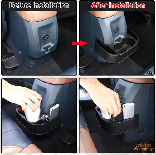 Vista 4 de Bandeja organizadora expansora para portavasos trasero de automóvil compatible con Ford Maverick 2022-2026, soporte de doble taza trasero