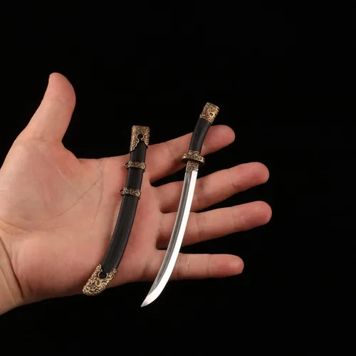 Vista 5 de Espada antigua china hecha a mano en miniatura 1:6, 6.35 pulgadas, cuchillo estilo Ming, espada katana, grado coleccionable
