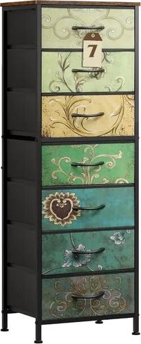 Vista 11 de WLIVE Cómoda Alta Negra para Dormitorio, Cómodas y Arcones de 6 Cajones, Cómoda de Tela para Closet, Sala de Estar, Mesa de Noche con Marco