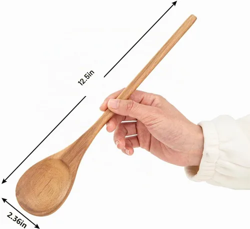 Vista 2 de Cucharas de madera para cocinar, cuchara de madera MZROO de 12.5 pulgadas de mango largo, cuchara de cocina de madera, cucharas de mezcla, cucharas