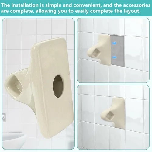 Vista 7 de Paquete de 2 toalleros de porcelana para barra de toallero, soporte de poste de soporte de azulejos, soporte de cerámica para toallas de baño, Beige