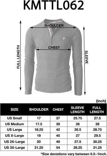 Vista 6 de H2H Men's Casual Slim Fit Henley Cotton Shirts Long Sleeve Lightweight Waffle Fabric