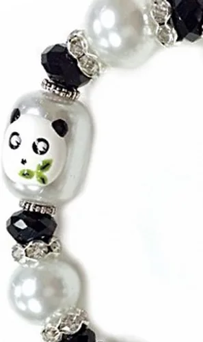 Vista 6 de Linpeng Juego de pulseras y pendientes elásticos Panda Beads NegroBlanco
