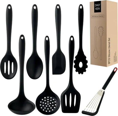 Vista 9 de Juego de utensilios de cocina de 12 piezas, herramientas de cocina de silicona con mango de acero inoxidable, espátula sin BPA, juego de cucharón