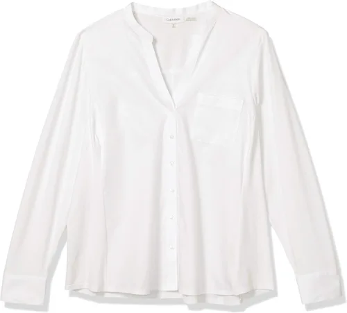Vista 5 de Calvin Klein Camisa combinada de punto sin hierro para mujer de talla grande, Blanco