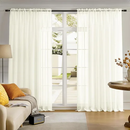 Vista 97 de MYSTIC-HOME Juego de cortinas de niveles transparentes blancas para cocina de 24 pulgadas de largo, tratamiento de cortinas para ventanas pequeñas