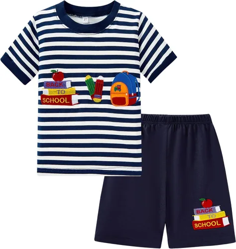 Vista 16 de Pijamas para niños, 100% algodón, 2 piezas, manga corta, conjunto de ropa de dormir de verano para niños, 3t-10t 01 Gris/Estampado De Excavadora