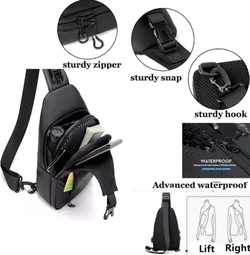 Vista 4 de Bolso bandolera de cuero, bolso impermeable para hombre, bolso de hombro para hombre, mochila cruzada para hombres, ciclismo, correr, senderismo