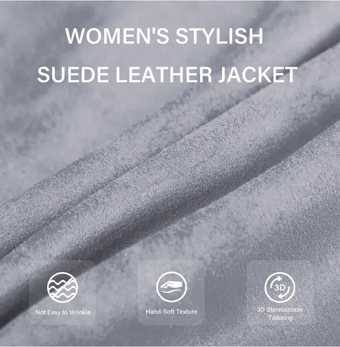 Vista 7 de Bellivera Chaqueta corta de piel sintética para mujer, con solapas, abrigo de gamuza para otoño, moda con microelástico