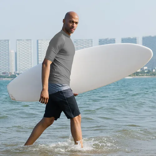 Vista 4 de BALEAF Camiseta de natación de manga corta para hombre, protección solar UPF 50+, de secado rápido, de compresión