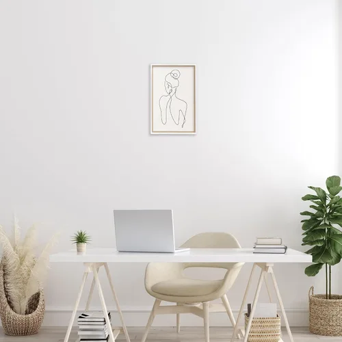 Vista 3 de Stupell Industries Dibujo de línea de mujer minimalista con marco blanco Giclée, diseño de LSR Creative Studio, 12 x 18 Blanco costero (Texturado)
