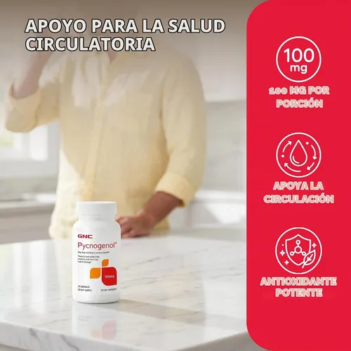 Vista 3 de GNC Pycnogenol 100 mg, apoya la salud circulatoria, 30 cápsulas Potente antioxidante que protege las células del daño de los radicales libres