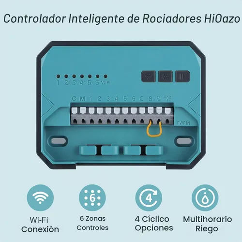 Vista 2 de Controlador de aspersor inteligente de 6 zonas, controlador de riego WiFi para interiores, APP gratuita, compatible con sensor de lluvia, ajuste Azul