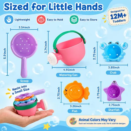 Vista 7 de Fajiabao Juguetes de baño para niños de 1 a 3 años, juego de apilamiento