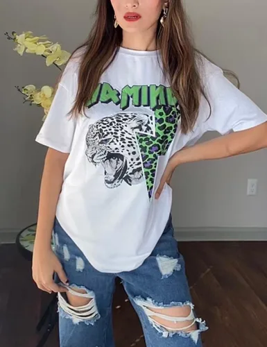 Vista 38 de Aoang Camisetas gráficas de gran tamaño para mujer, cuello redondo, manga corta, blusa
