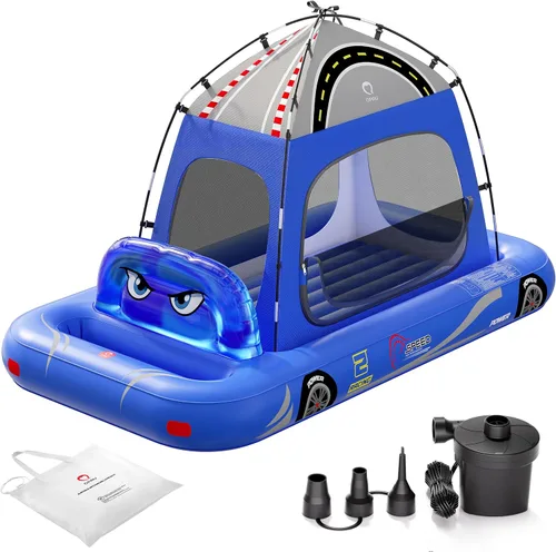 Vista 11 de QPAU Cama de viaje inflable para niños pequeños con tienda de campaña y Rojo