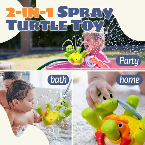 Vista 5 de Sizobi Juguetes de Baño para Bebés, Juguete de Baño de Tortuga Recargable con Rociador para Niños Pequeños con 5 Anillos, Juguete de Rociador