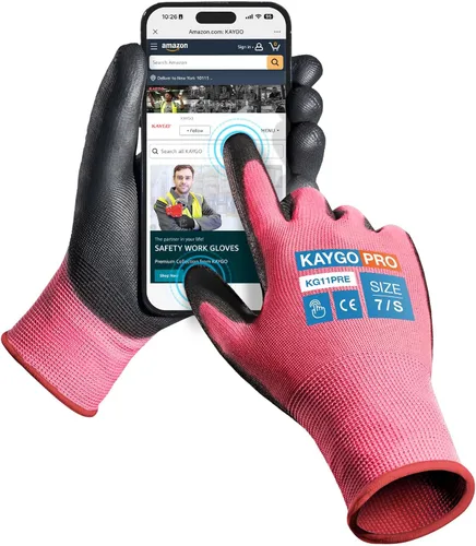Vista 78 de KAYGO KG11PB - Guantes de trabajo de seguridad con revestimiento de poliuretano, 12 pares de guantes de punto sin costuras para hombres y mujeres
