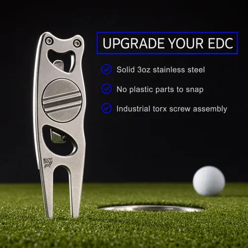 Vista 4 de Indiana Metal Craft Switchblade Golf Divot - Herramienta de reparación de acero inoxidable con dos marcadores de bola de alineación de putting