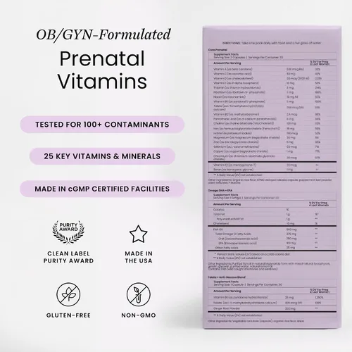 Vista 2 de Perelel Paquete prenatal del primer trimestre, multivitamínico con folato, vitamina D, Omega 3, hierro y jengibre, apoyo nutricional