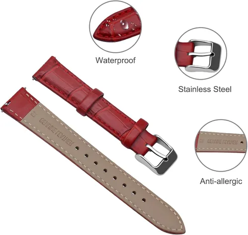Vista 2 de GREENYMOONY Correa de repuesto de cuero de liberación rápida, pulsera de cuero genuino para hombre, ancho de 0.551in, 0.630in, 0.787in, 0.866in