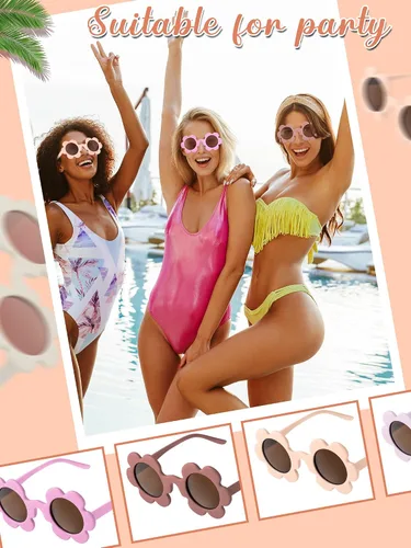 Vista 6 de 6 pares de lentes de sol de flores de Halloween de 5.71 pulgadas para adultos, redondos, protección UV, gafas de flores coloridas para mujeres