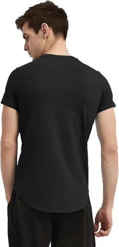 Vista 6 de LETAOTAO Camisas largas para hombre, camisas de hip hop, camisas largas de teñido anudado, camisetas hipster para gimnasio, camiseta festoneada