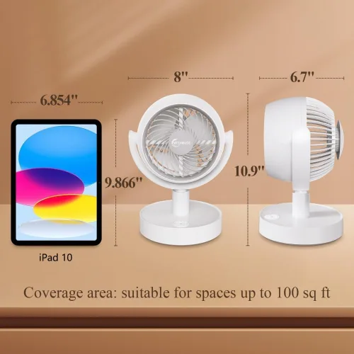 Vista 9 de Ventilador de circulación de aire portátil recargable, temporizador, oscilante, potente y silencioso, 5 velocidades, ventiladores de escritorio
