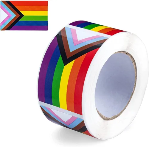 Vista 3 de 250 calcomanías de bandera rectangular de arcoíris de Daniel Quasar Progress Pride para homosexuales, lesbianas, transgénero, conciencia LGBTQ