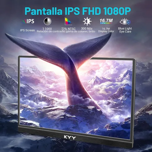 Vista 2 de KYY Monitor portátil de 15.6 pulgadas FHD 1080P USB C HDMI monitor de juegos ultra delgado pantalla IPS con cubierta inteligente y altavoces, Plug &