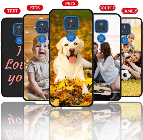 Vista 2 de Funda de teléfono con foto personalizada para Motorola Moto G Play 2021 con imagen, texto, logotipo, nombre, funda negra suave, regalo único