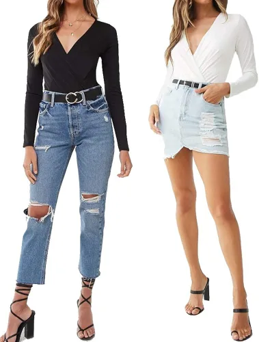 Vista 6 de LINMON Body de manga larga para mujer, con cuello en V, elástico y fruncido
