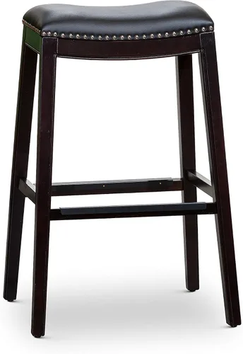 Vista 19 de DTY Indoor Living Durango - Taburete de cuero regenerado, taburete de mostrador de 24 pulgadas, acabado espresso, asiento de cuero negro