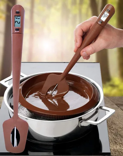 Vista 2 de Termómetro digital LCD HUOZHI para dulces con espátula, termómetro de lectura instantánea para carne y dulces, lector de temperatura y agitador todo