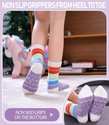 Vista 3 de MQELONG Calcetines peludos antideslizantes para niñas con agarres, calcetines acogedores y esponjosos para invierno, cálidos, calcetines de regalo