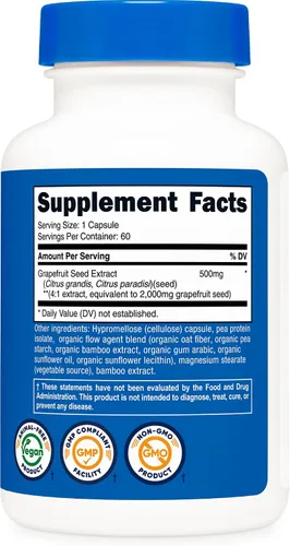 Vista 5 de Nutricost Extracto de semilla de pomelo 60 cápsulas para 60 porciones por Sin gluten y sin OMG