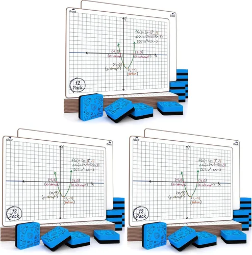 Vista 10 de SCRIBBLEDO - Paquete de 12 tableros de regazo XY Axis Coordinate Graph 9x12 con 12 borradores No Residuals or Ghosting, Budget Friendly 12 Pack