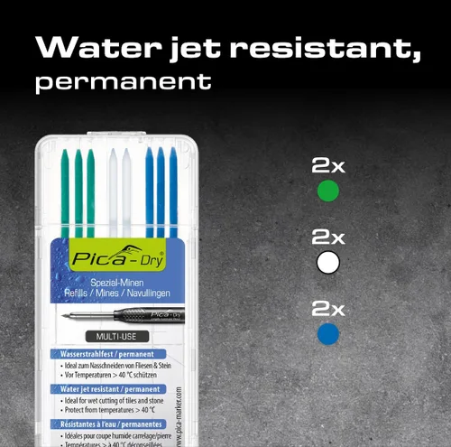 Vista 2 de Pica Juego de marcadores de agujero profundo seco 4040 resistente al chorro de agua, recarga impermeable/permanente/azul/blanco/verde