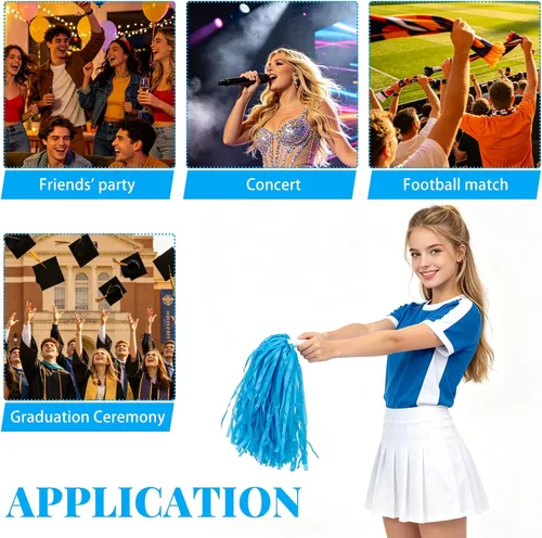 Vista 5 de Pompones de animadora a granel para deportes a granel de plástico para bailar y bailar, con asas de plástico para rooters que animan, animadoras