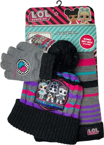 Vista 8 de LOL Surprise - Conjunto de sombrero y guante de invierno para niñas y niños pequeños sombrero de invierno con bufanda y sombrero y guante para niños