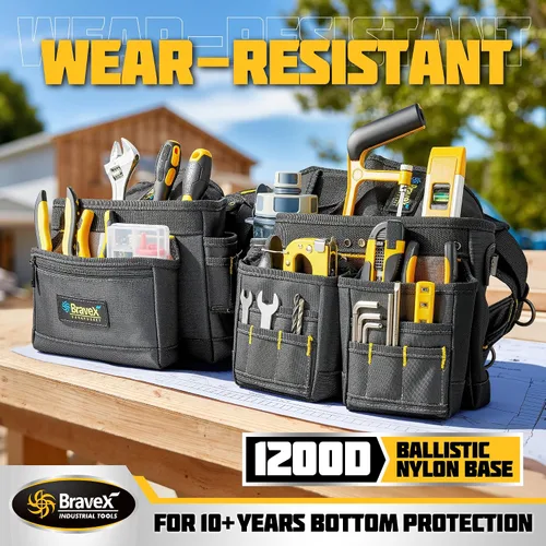 Vista 2 de Bravex - Tirantes de cinturón de herramientas, chaleco de herramientas Pro Ultra 20 bolsas estilo Y, 5 combo delantal bolsa de herramientas