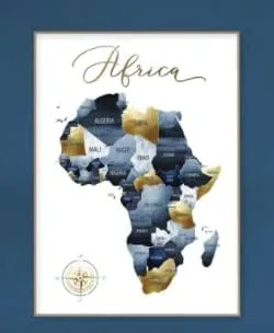 Vista 3 de ShopHaven Decoración africana, mapa de África, arte para pared, continente africano, azul marino y oro, 11 x 14 pulgadas, sin marco, decoración