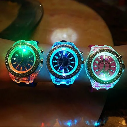 Vista 3 de yunanwa Paquete de 8 relojes con luces LED luminosas para mujeres y hombres, unisex, vestido de gelatina de verano, relojes de pulsera, pulsera