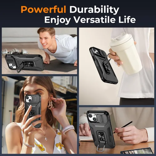 Vista 7 de Funda HakkTaoo para iPhone 13/iPhone 14 de 6.1 Pulgadas con Funda Deslizante para Cámara + Protector de Pantalla (2 Paquetes), Funda Protectora a