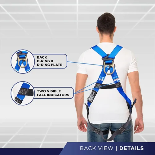 Vista 3 de Palmer Safety Arnés de cuerpo completo de ajuste de 5 puntos, anillo en D dorsal, patas con ojales e indicadores de caída Solo arnés